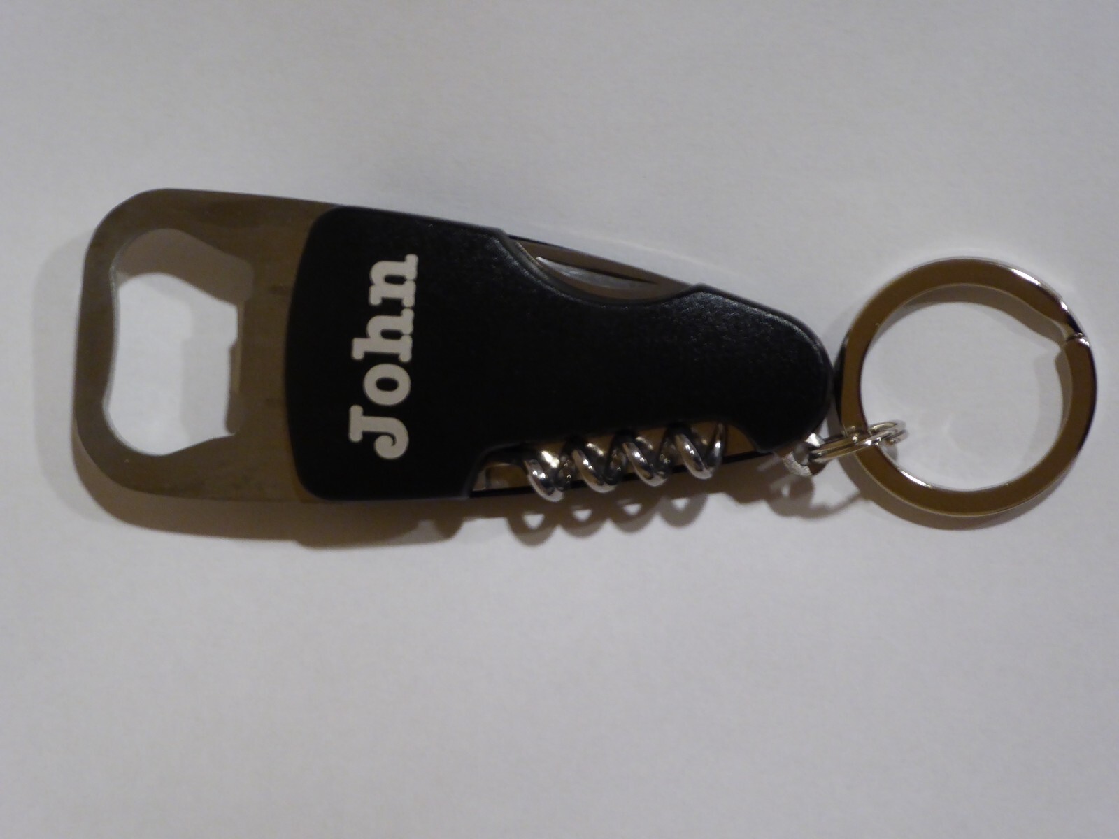 NIB Personalized ‘John’ Bottle Opener Corkscrew and Knife Black