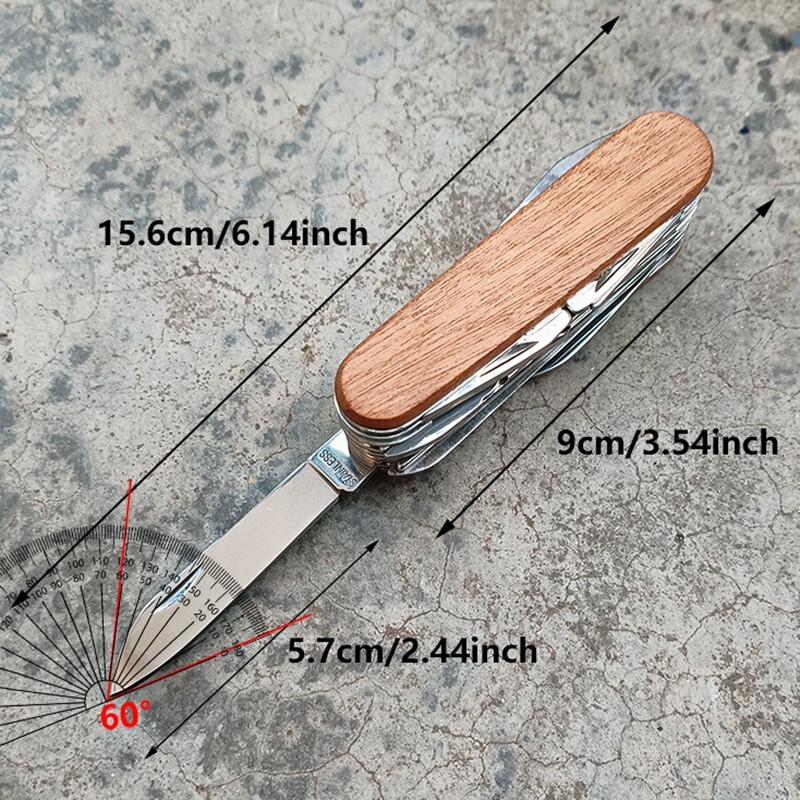 Outdoor Multi functional Tool Knife solid wood handle 15 in 1 tool