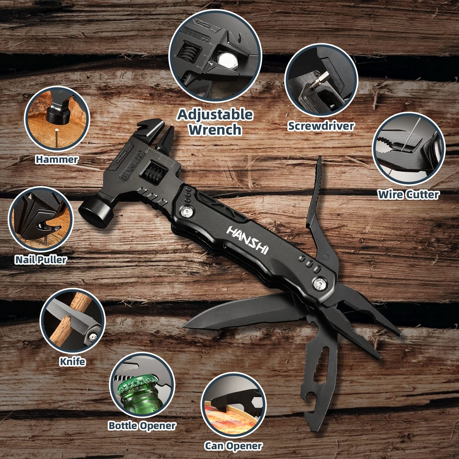 Adjustable Wrench Multitool Hammer for Survival,16 in 1 Multitools Pliers wit…