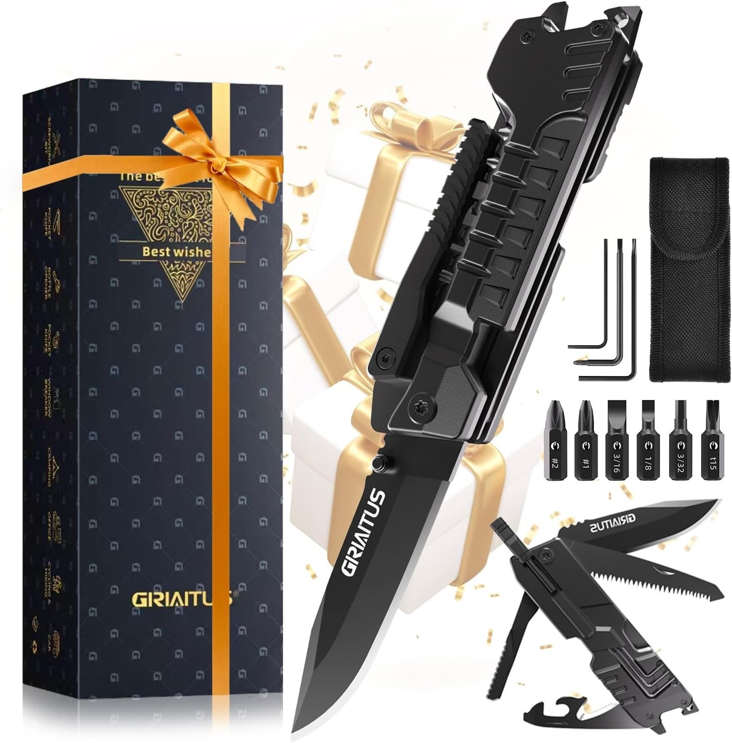 Gifts for Adventurous Men: Compact 17-in-1 Multi-Tool Knife with Safety Lock
