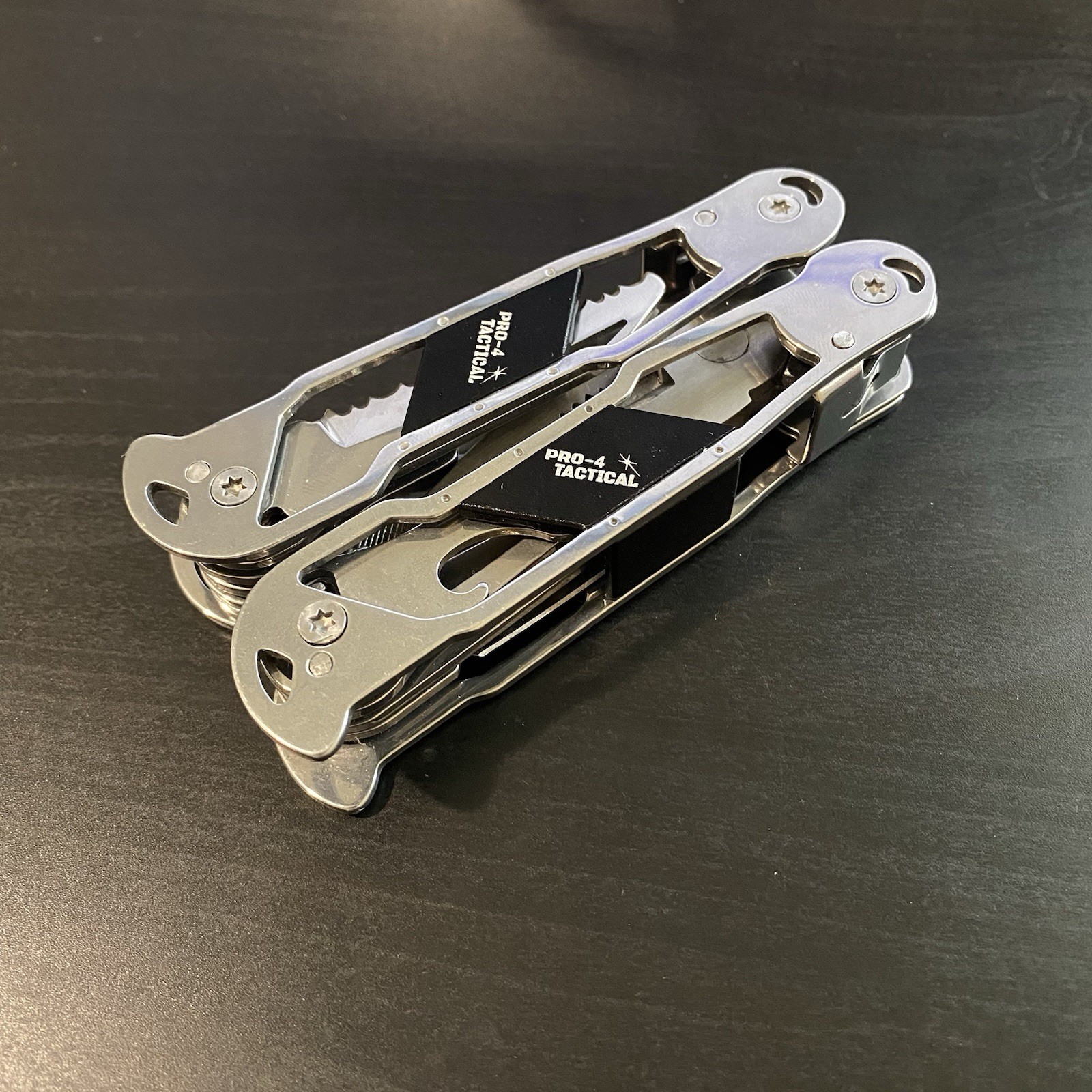 PRO-4 TACTICAL 9-in-1 Multi-Tool Silver Black Stainless Steel With Sheath