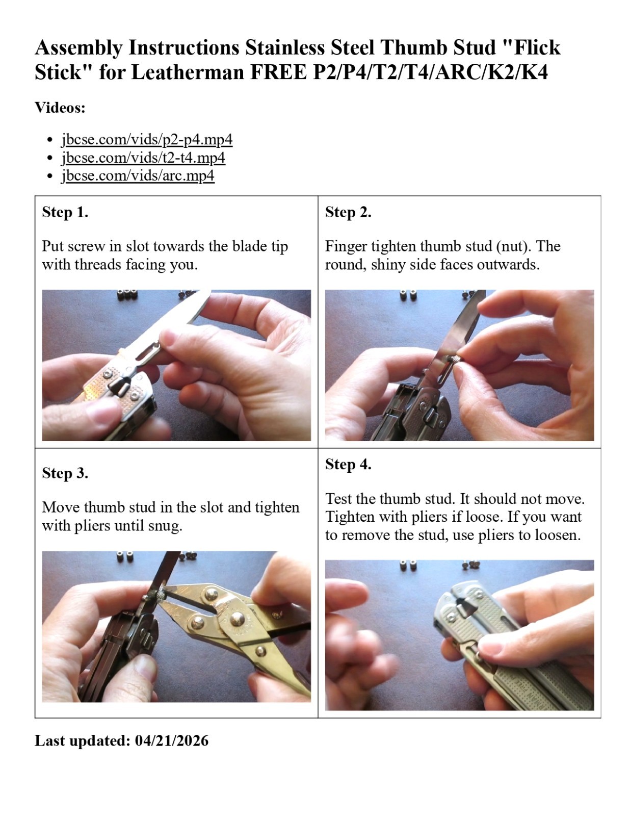 Leatherman FREE P2/P4/ARC/T2/T4 Thumb Stud Stainless Steel Knife Blade Opener