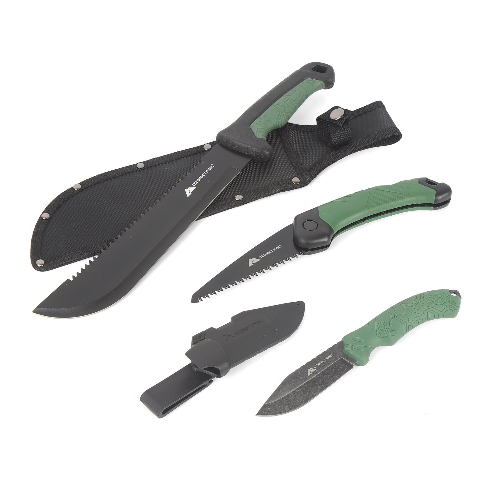 Ozark Trail 11 Pcs Camping Tool Set Black & Green 31344 Machete/Paracord/Carabin