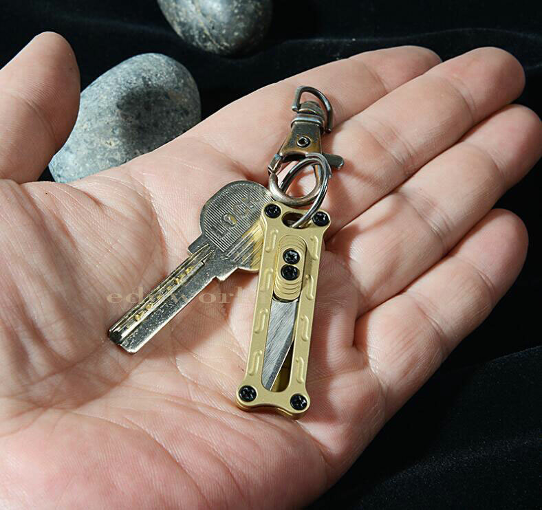 Mini Solid Brass Utility Cutter Knife Key Chain Outdoor Survival EDC Tool