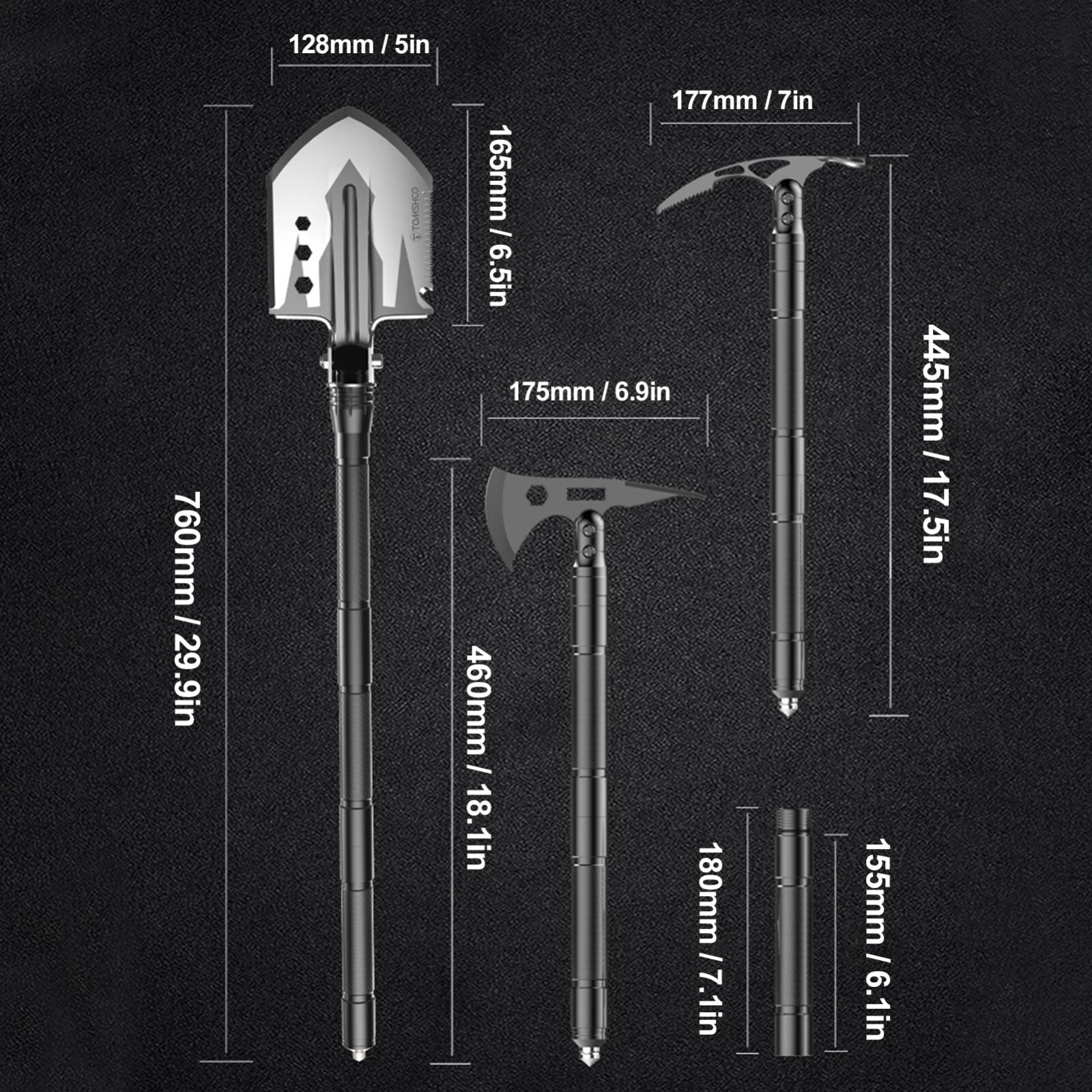 Multifunction Spade Shovel Hoe Pick Survival Tool Knife Saw Camping Army Axe
