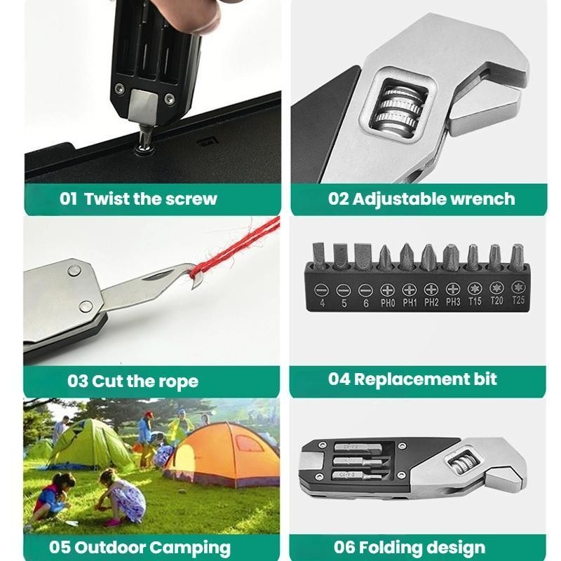 Destornillador hexagonal plegable 8 en 1, llave ajustable de acero inoxidable