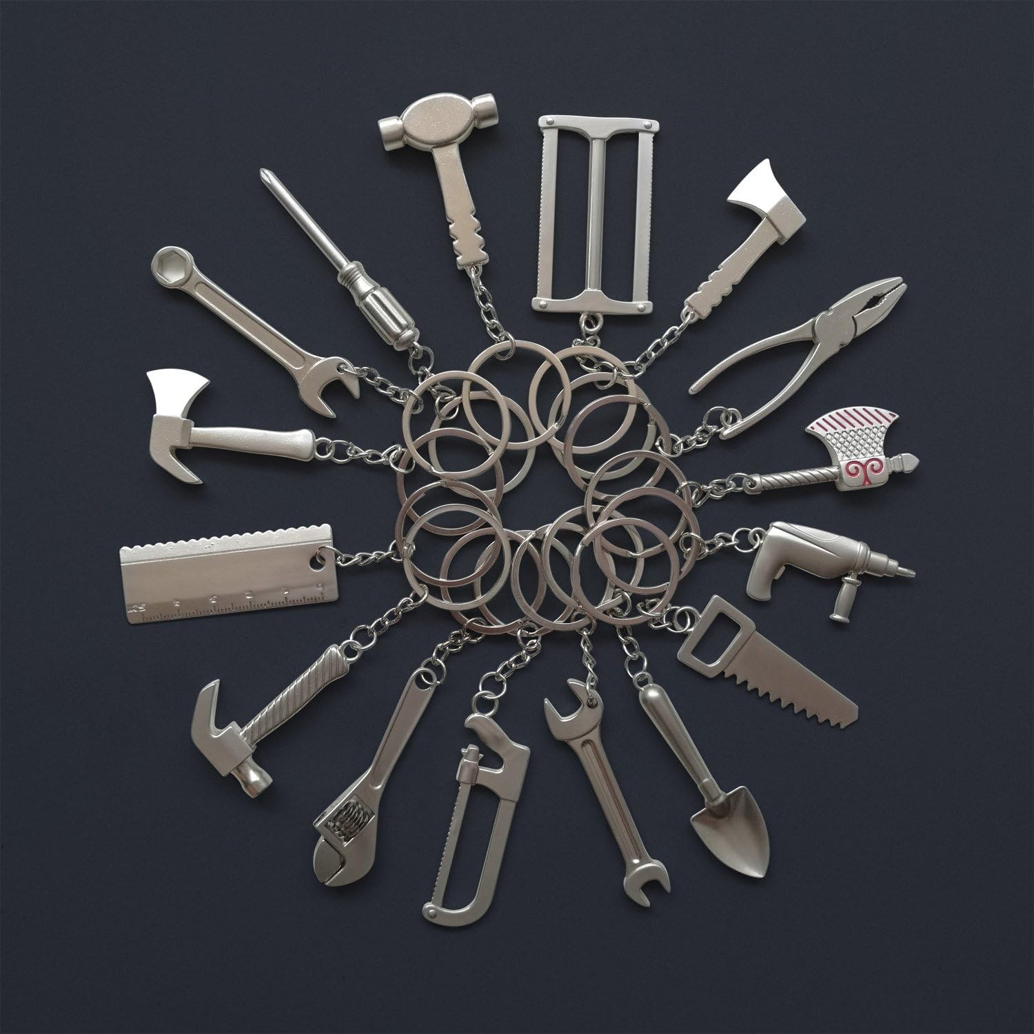 16-Piece Pretend Play Set Mini Construction Multi Tools Metal Keychains, Asso…