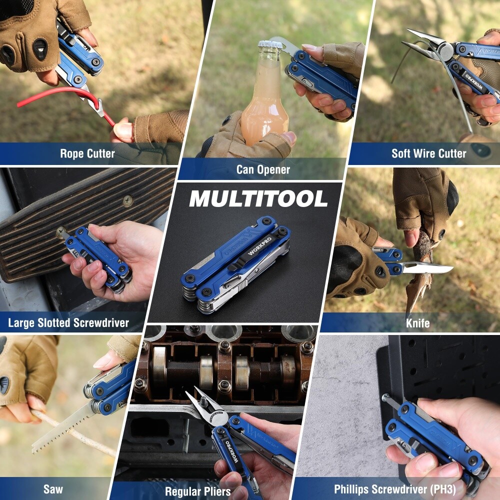 WORKPRO 18-in-1 Stainless Steel Folding Multitool Pliers Multi Tool Pocket Knife