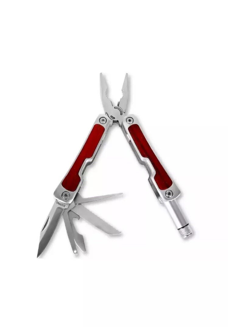 BELZIG Buccaneer Multi Tool w/ Flashlight Light +Black Pouch, Wood Inlay Handle