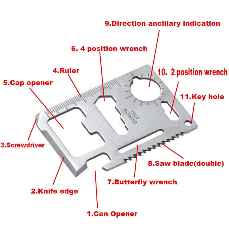 11-in-1 Hunting Survival Camping Credit Card Pocket Tool Knife – Ships from USA!