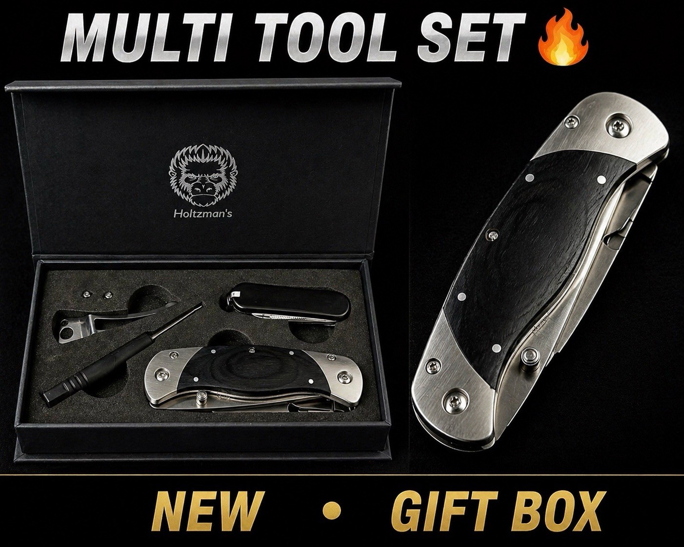 Holtzman’s Folding Knife Multi Tool Set Gift Box New Unused Complete