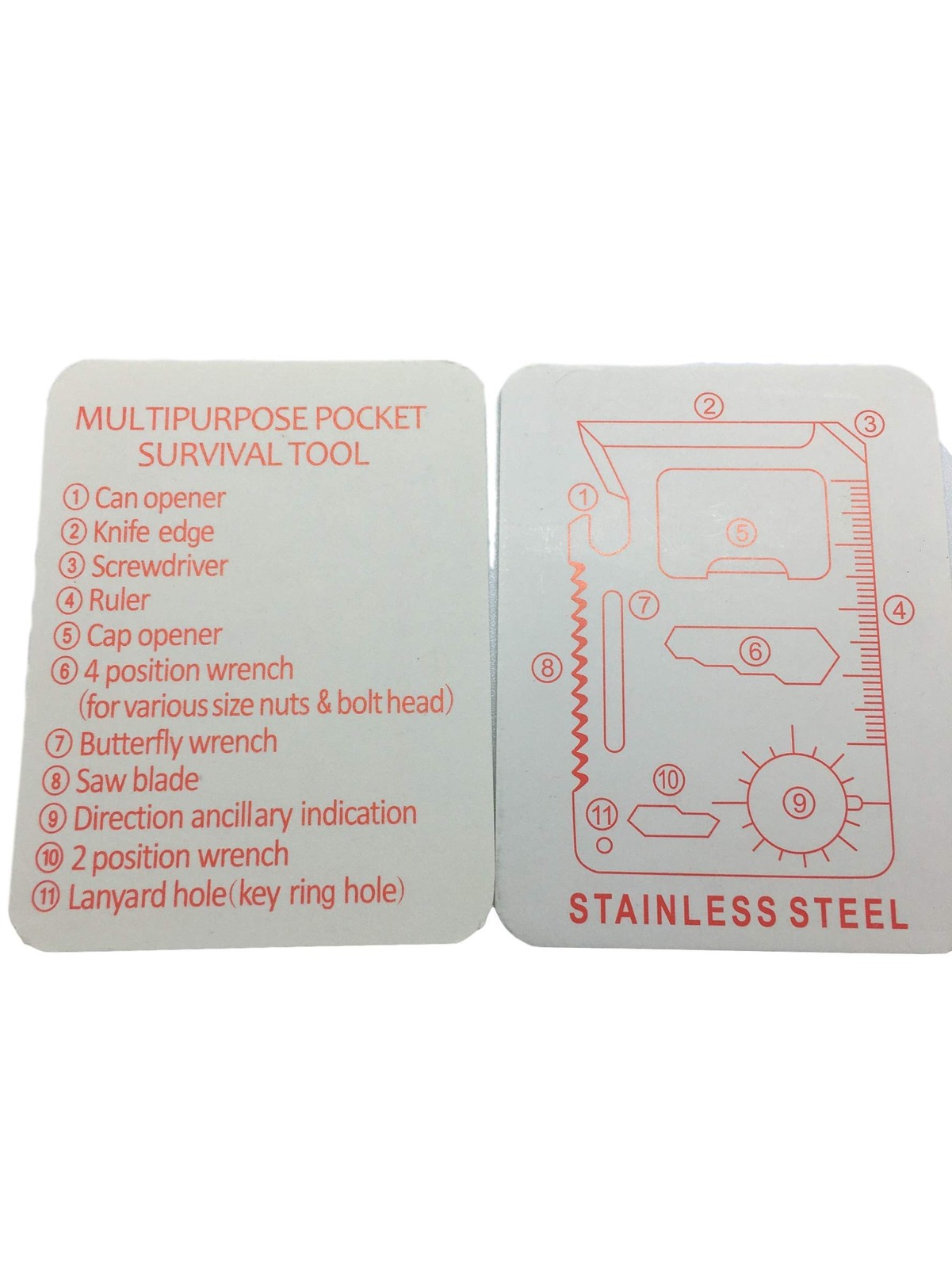 5 Pack Red Rsman 11 In 1 Stainless Steel Credit Card Pocket Sized Survival Mul