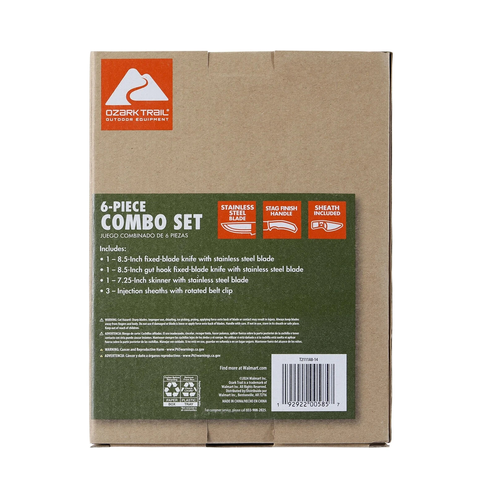 Ozark Trail 6 Pieces Combo Knife Set 8.5″ Fixed Blade & Gut Hook 7.25″ Skinner