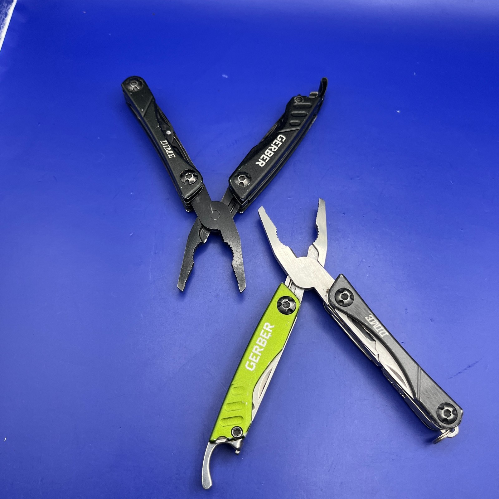 Lot of 2 Gerber Dime Multi-Tools Small Keychain Pliers Knife File Scissors