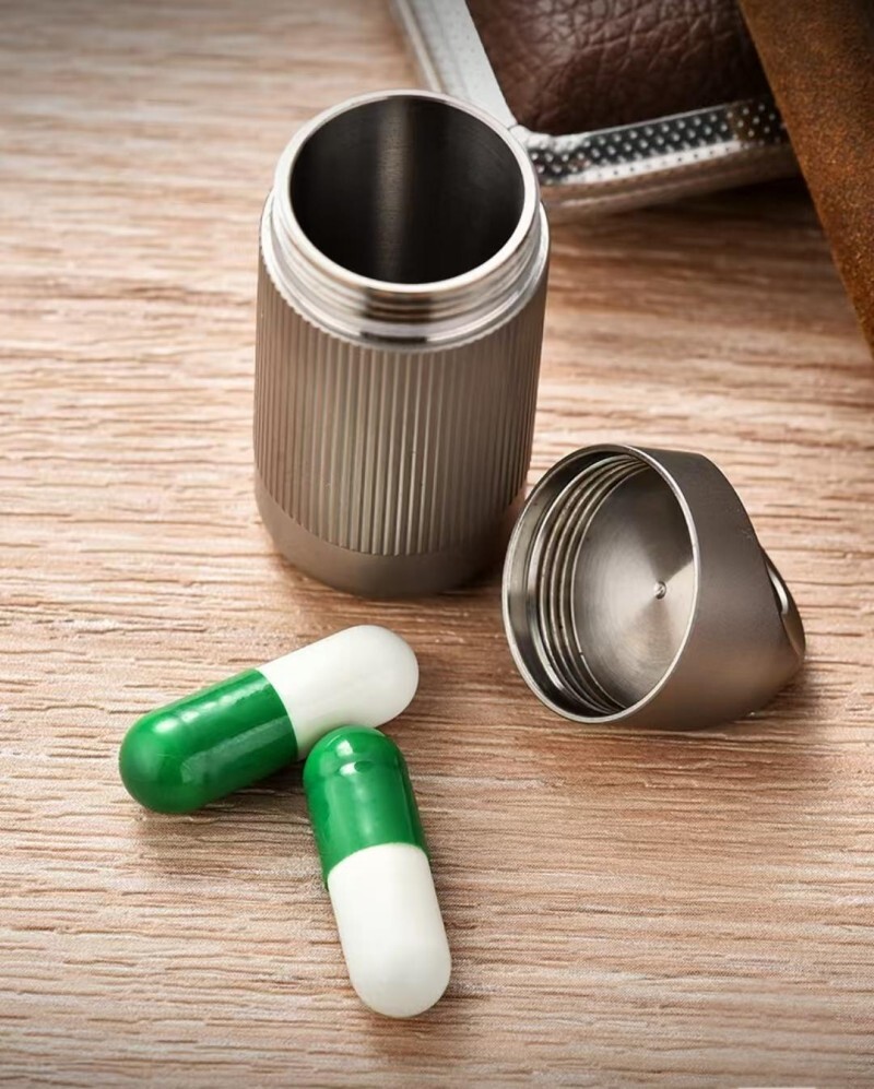 Titanium Pill Holder Case Organizer Container Waterproof Portable Keychain EDC