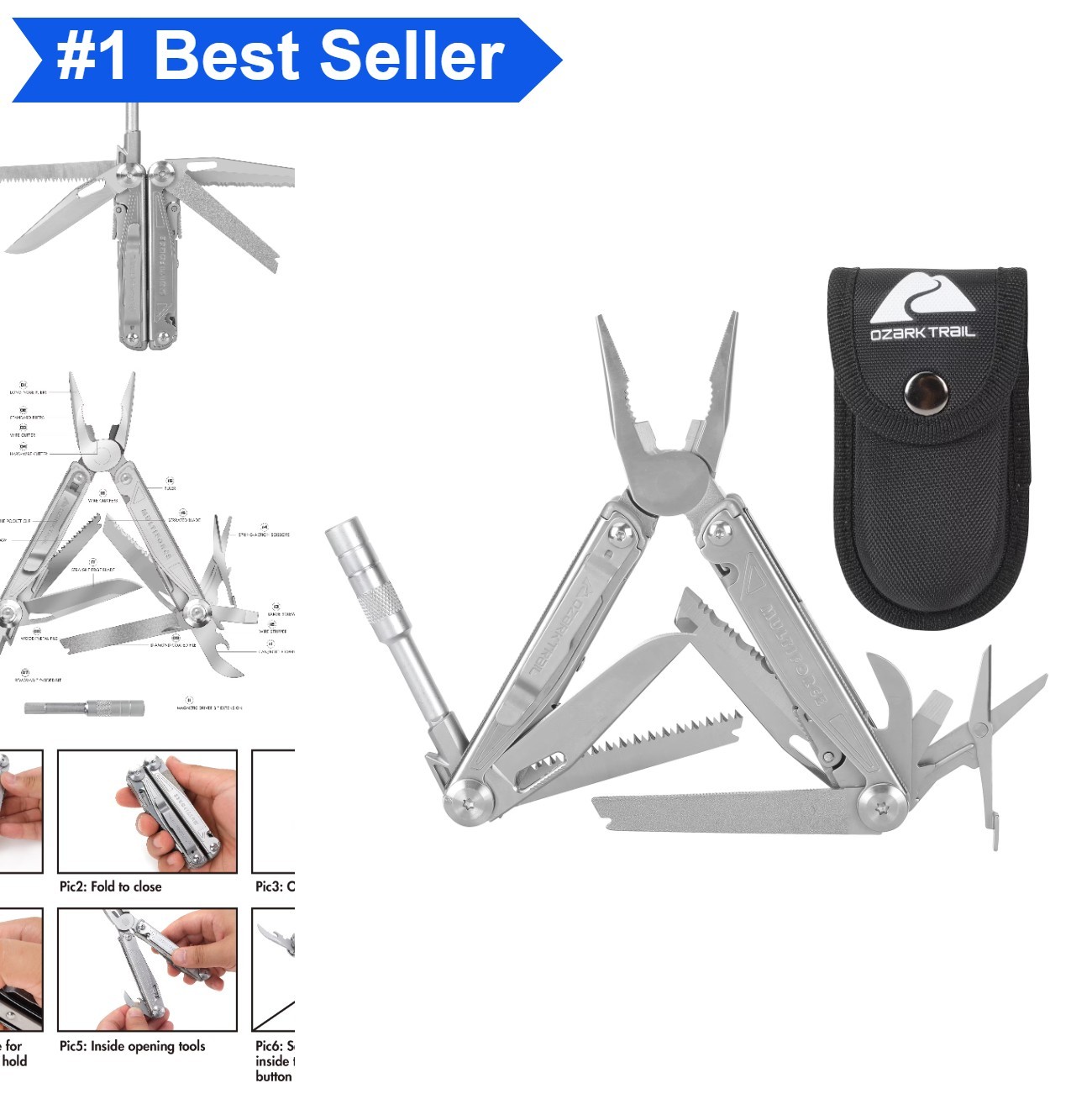 Multi Tool 18-in-1 Stainless Steel Pliers Screwdrivers Knife Pouch Camping