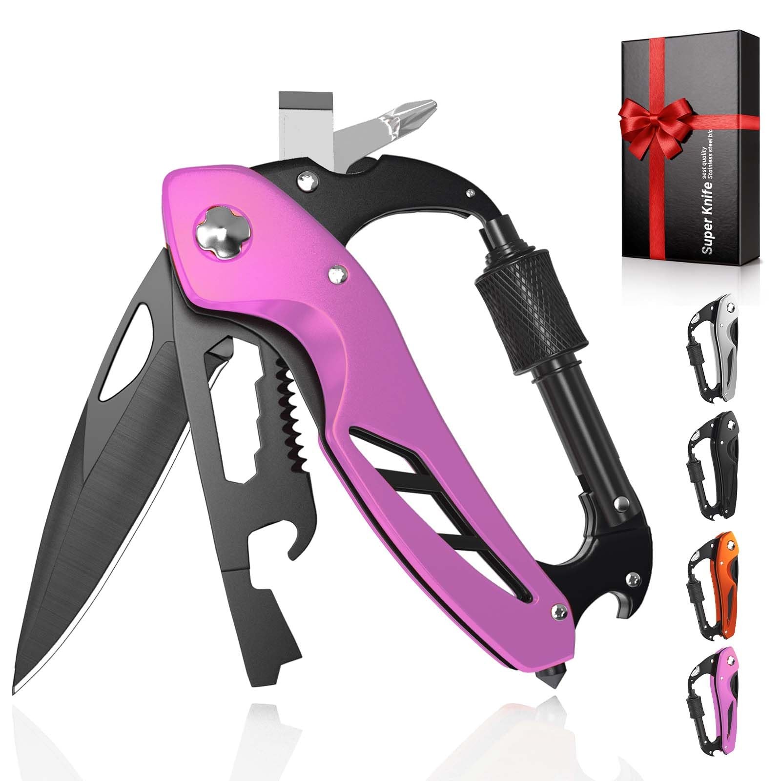 9 in 1 Multitool Carabiner Pocket Knife for Women, EDC Carabiner with Bottle …