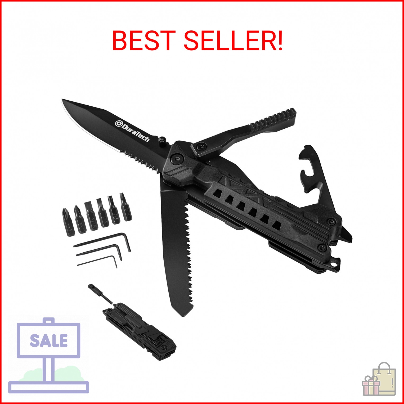DURATECH 20 in 1 Multitool with Safety Locking, Gift for Men Dad, with Pocket Kn