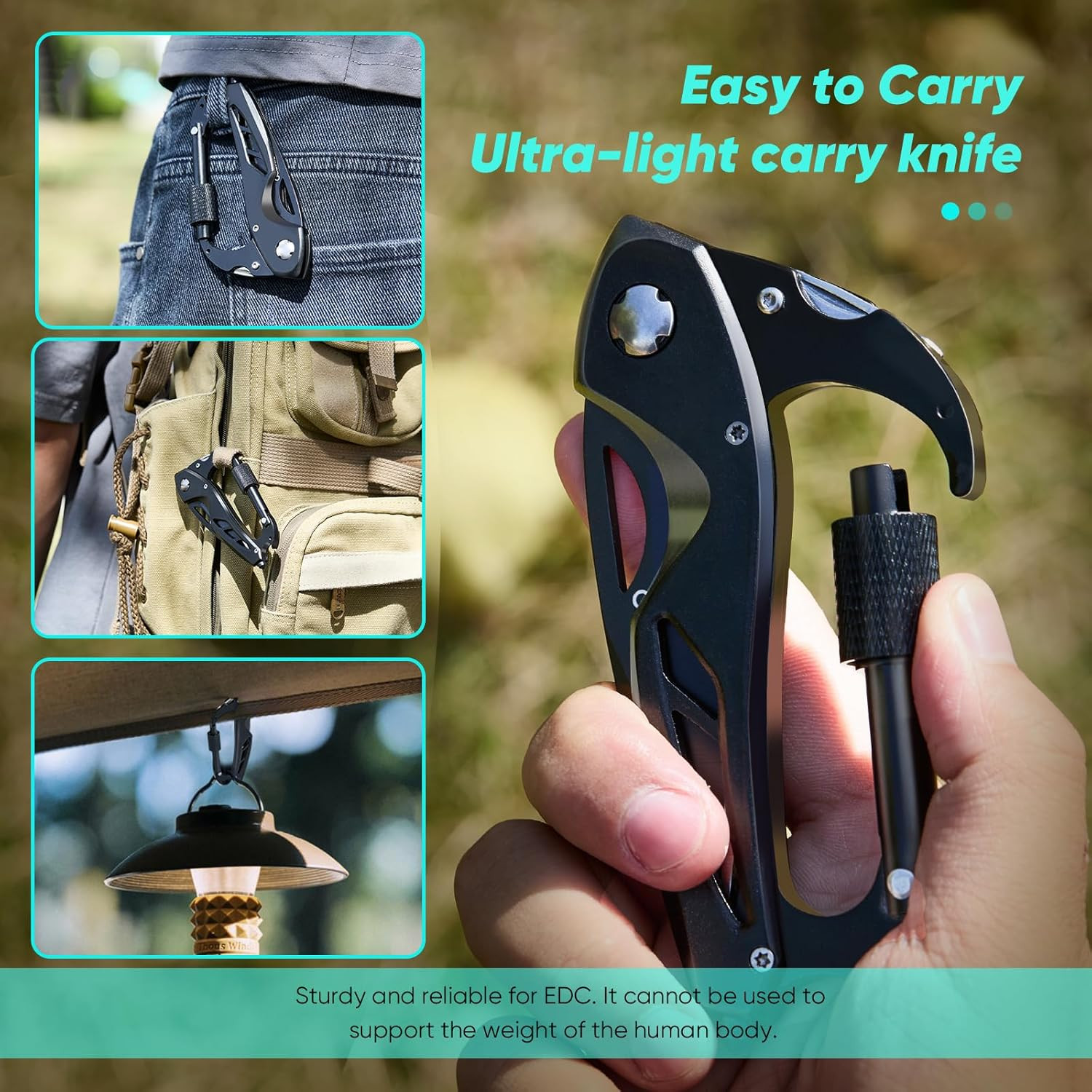 Multitool Carabiner Knife, Pocket Knife for Men with Bottle Opener, Window Break