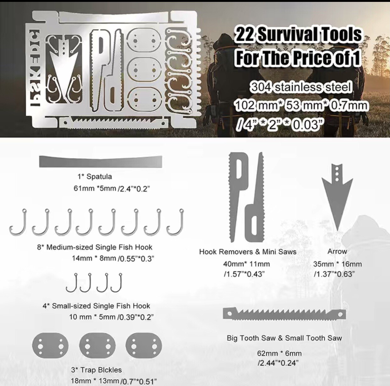 4PCS/set Survival Multitool Stainless Steel Credit Card Size Emergency Kit