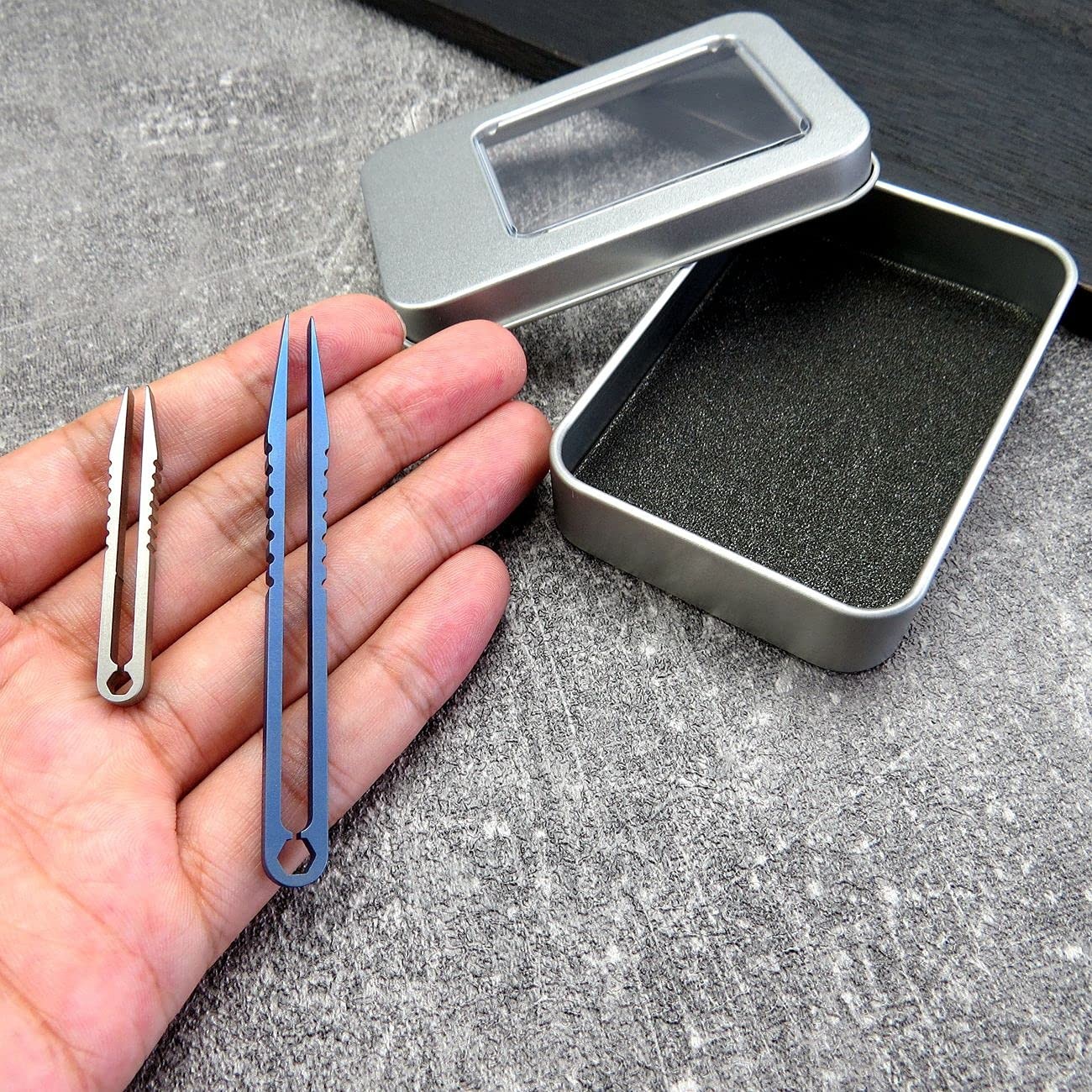Canku 2pcs Mini Tweezers Titanium Portable Alloy EDC Blue