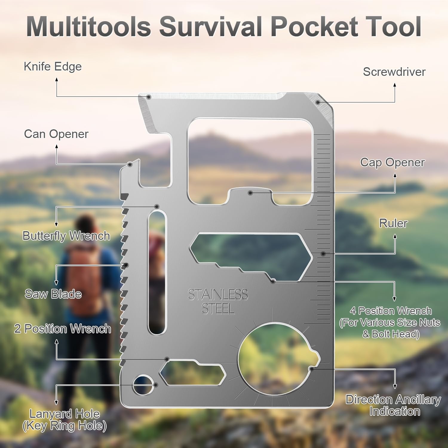 10 Pack 11-in-1 Credit Card Multitool Survival Pocket Tool for Men Silver Set