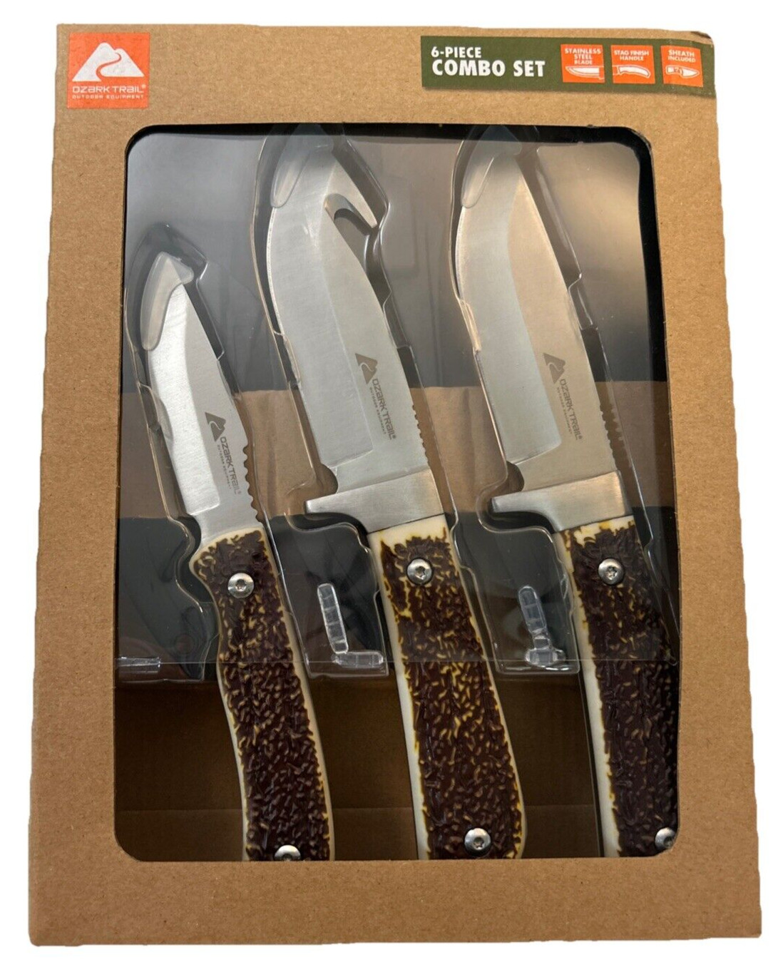 Ozark Trail 6 Piece Knife Combo Set With Sheaths Stainless Steel Outdoor Trail