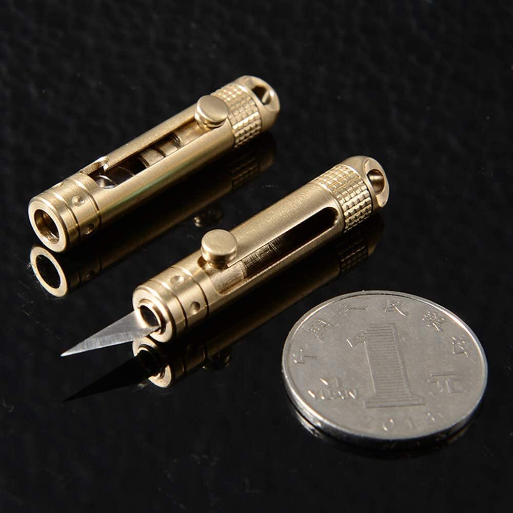 EDC Mini Portable Paper Knife Folding Pocket Keychain Brass Pendant Cutter Blade