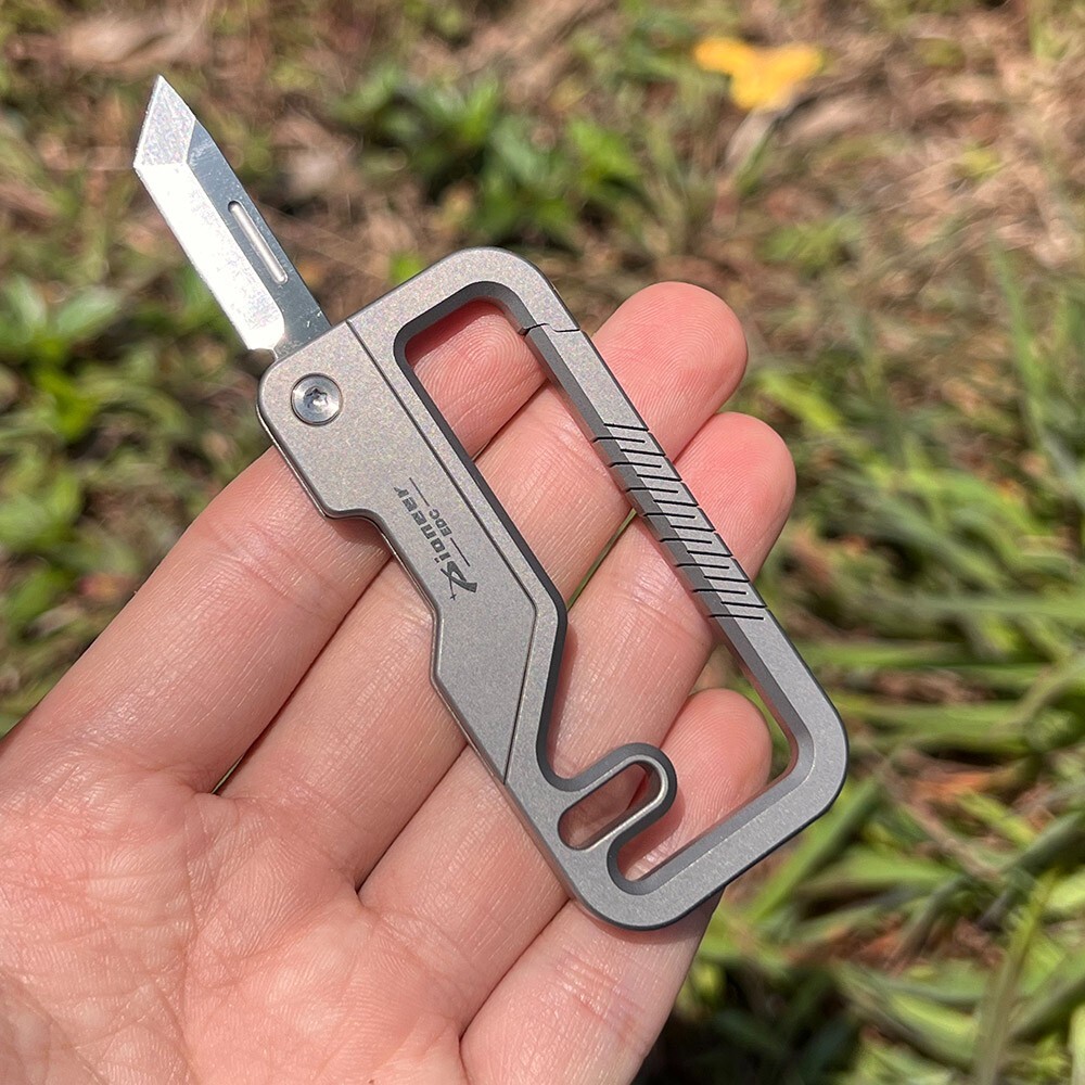 EDC Titanium Keychain Buckle 12C28 Blade Folding Knife Pocket Outdoor Multi Tool