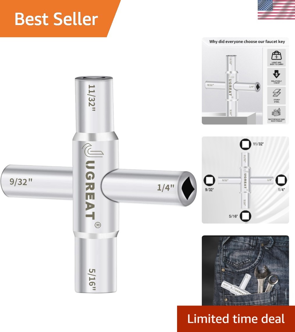 Multi-Function 4-Way Alloy Steel Sillcock Key – Portable Tool for Any Situation