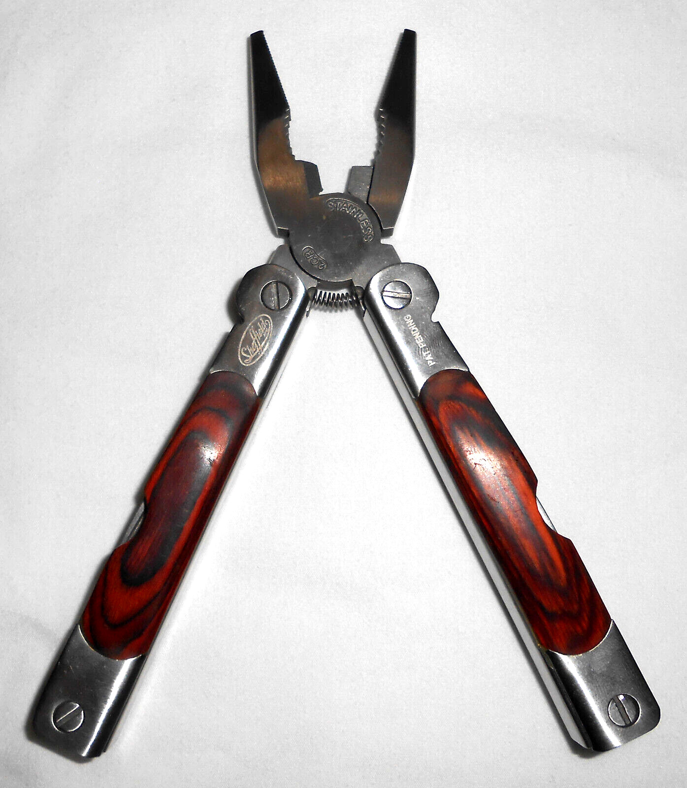 Sheffield 12-In-1 Multi Tool w/ Hardwood Handle Pliers Knife Blades Screwdrivers