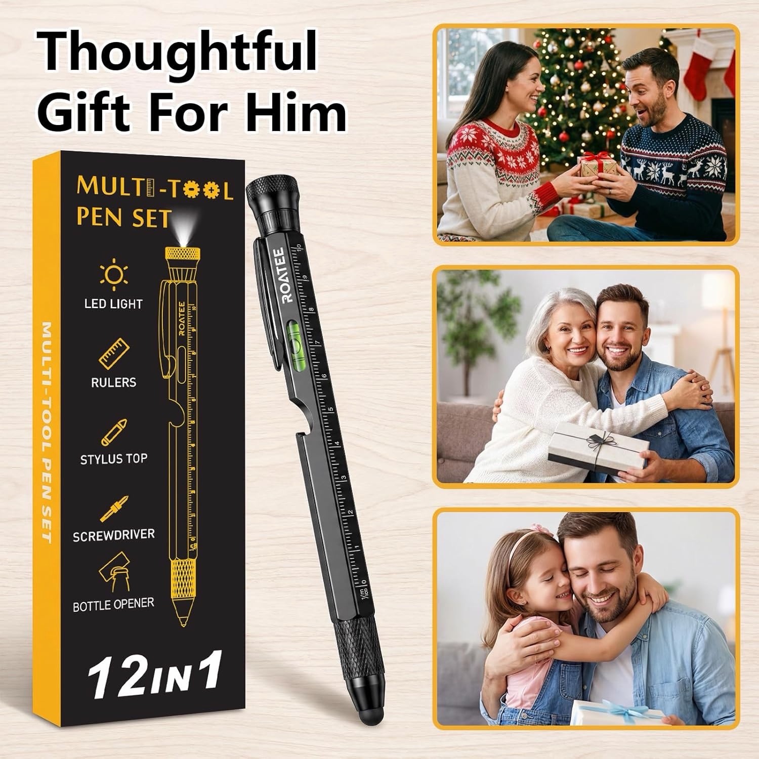 12 in 1 Tactical Pen, Self Defense Pen Multitool Gifts for Men,Cool EDC Gear