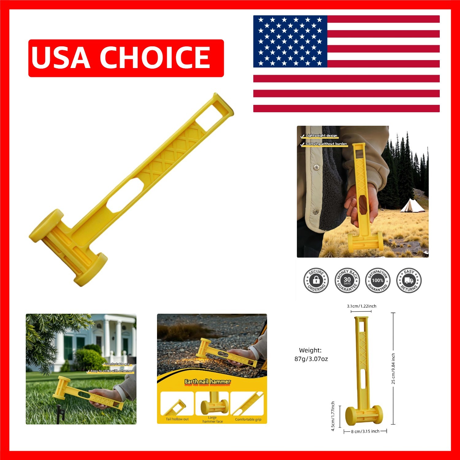 Ultralight PE Camping Hammer with Stake Puller Hole, Multifunctional Portable…