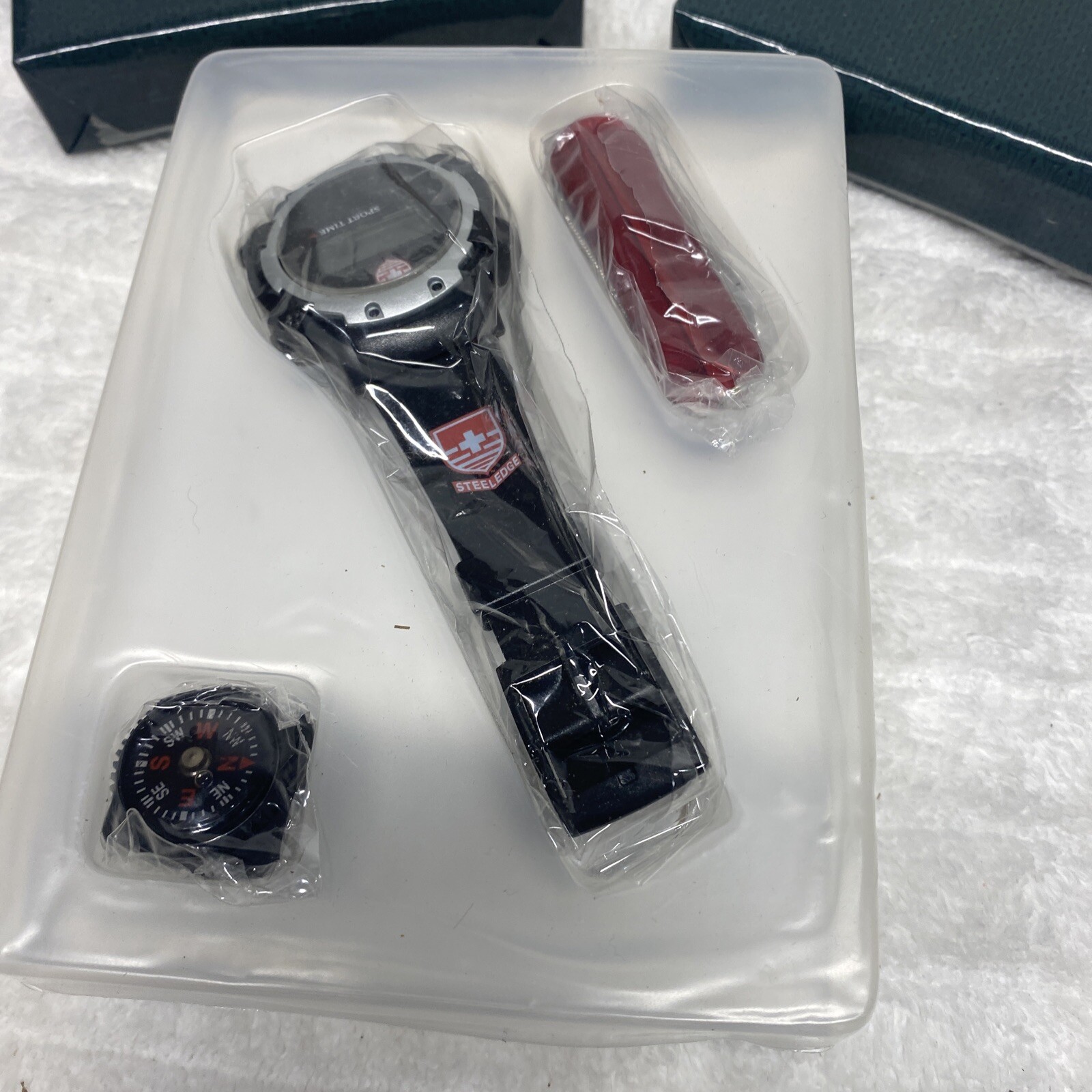 3 STEELEDGE WATCH SET. NEW OPEN BOX WATCH COMPASS AND MULTITOOL