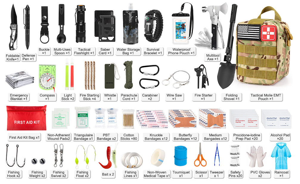 Professional Survival 235 Pcs Gear First aid Tool Gift for Men Camping Outdoor