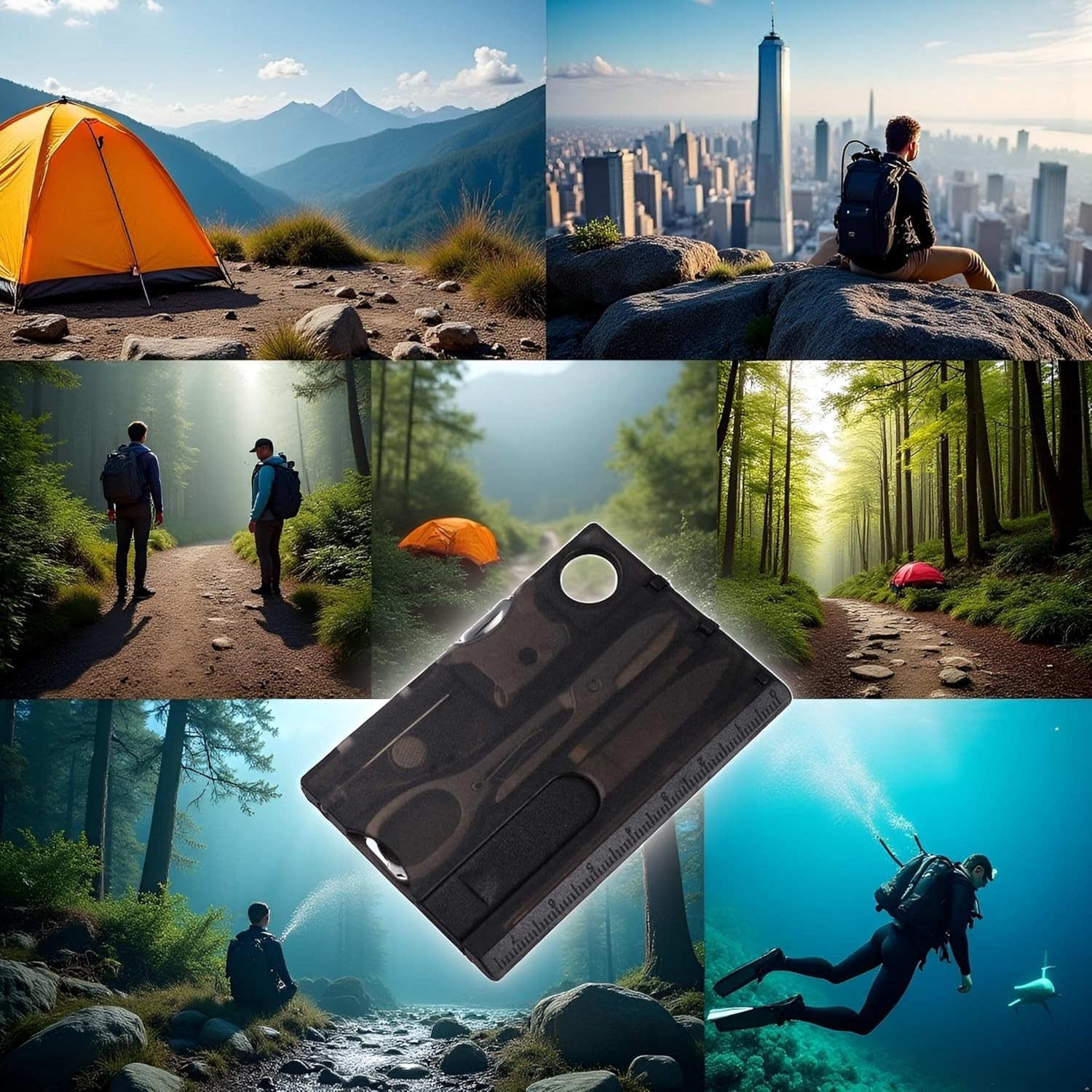 12-in-1 EDC Multitool Survival Tool with Knife Scissors Screwdriver Pocket Card