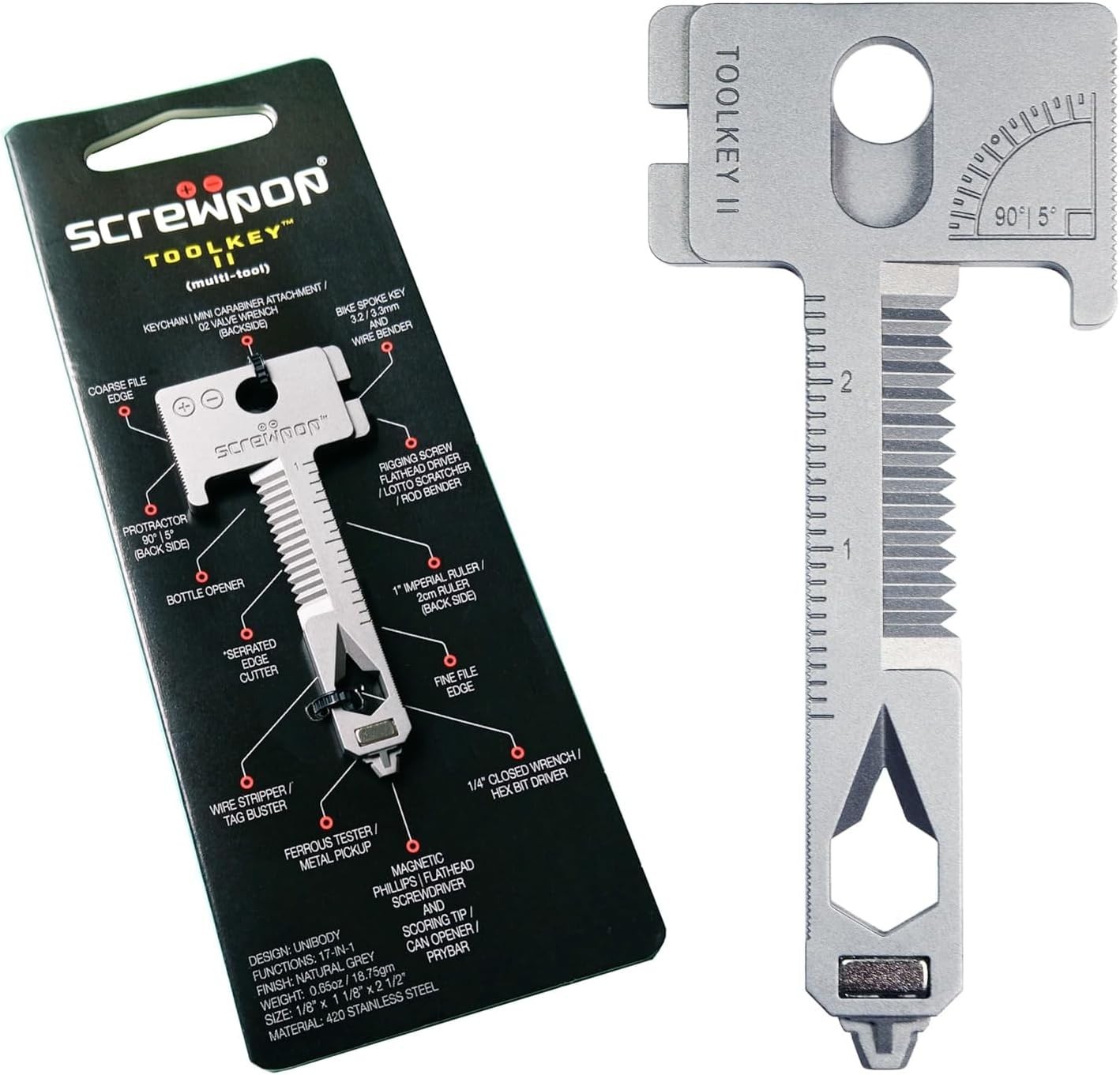 Screwpop Toolkey II 17+ Multi-Tool Keychain Screwdriver EDC Pocket Tool Silver