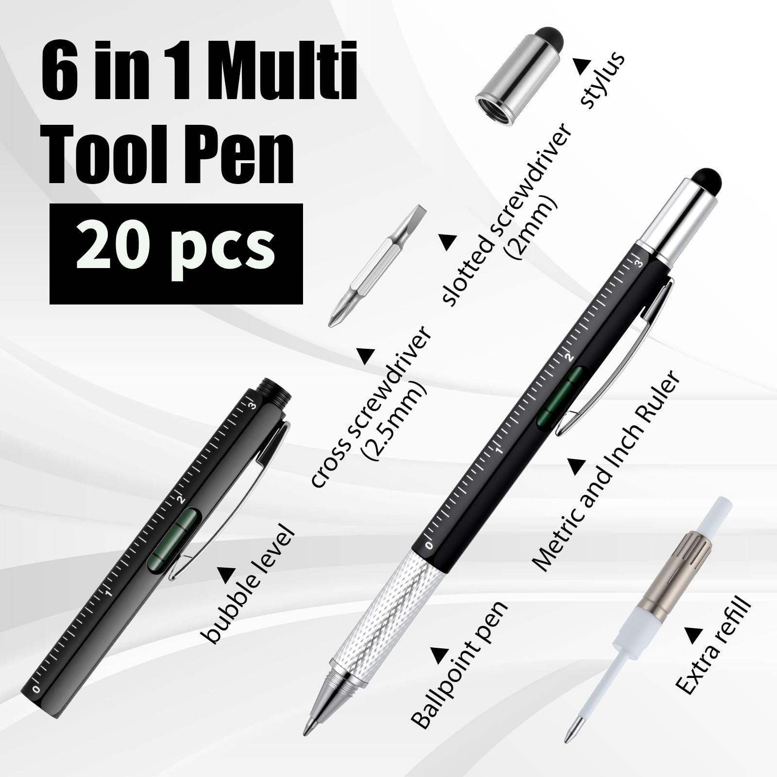40 Pcs Tool Pen Gifts for Fathers Day 6 in 1 Multi-tool Pens with Level Gauge…