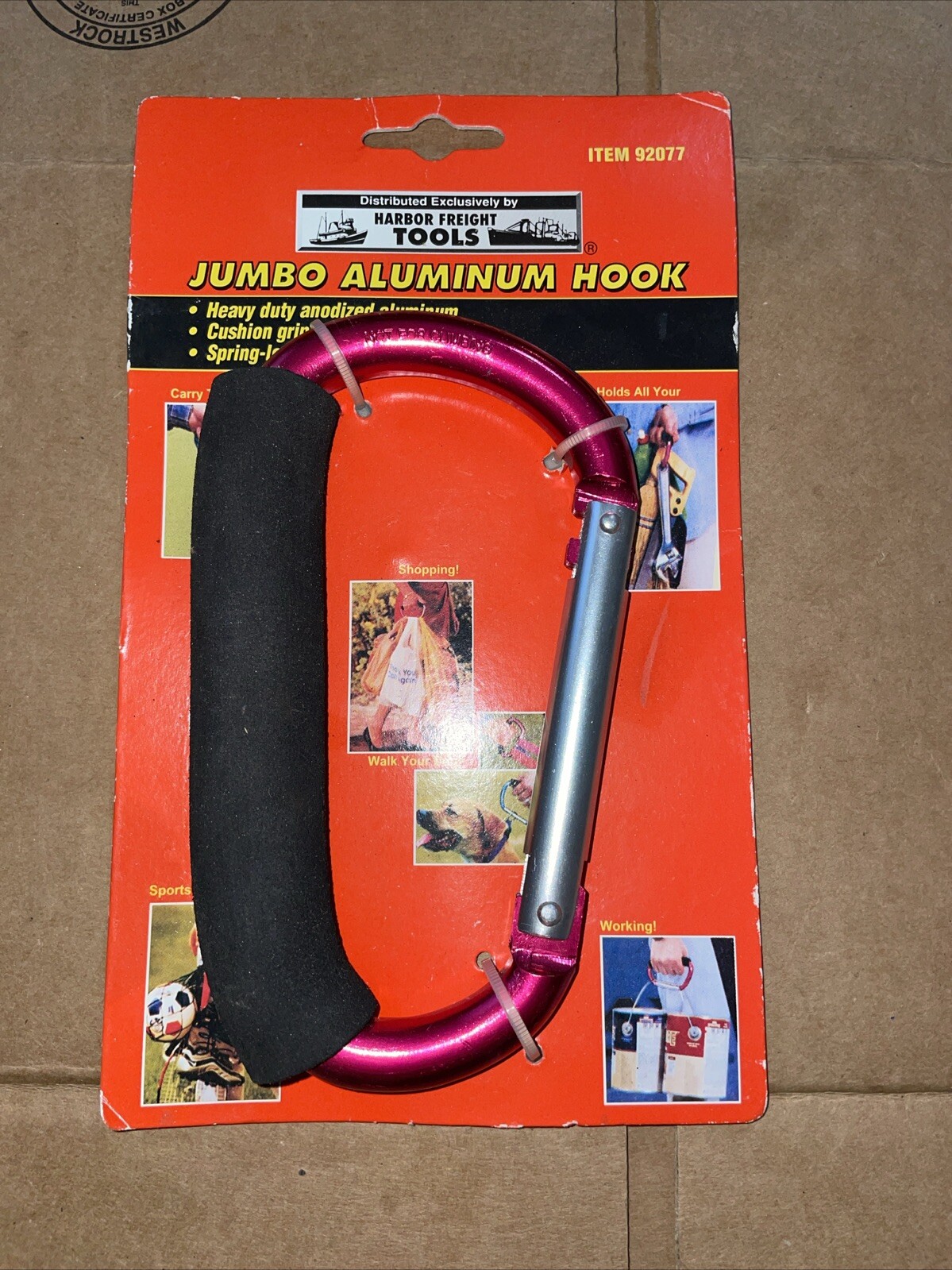 Heavy Duty Anodized Aluminum Jumbo Multi Use Hook. Cushioned grip. Spring loaded