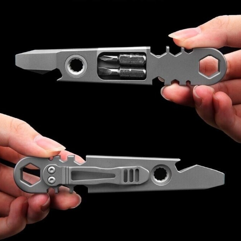New Titanium Alloy Ratchet Wrench Pocket Pry Bar Crowbar Tool Opener Screwdriver
