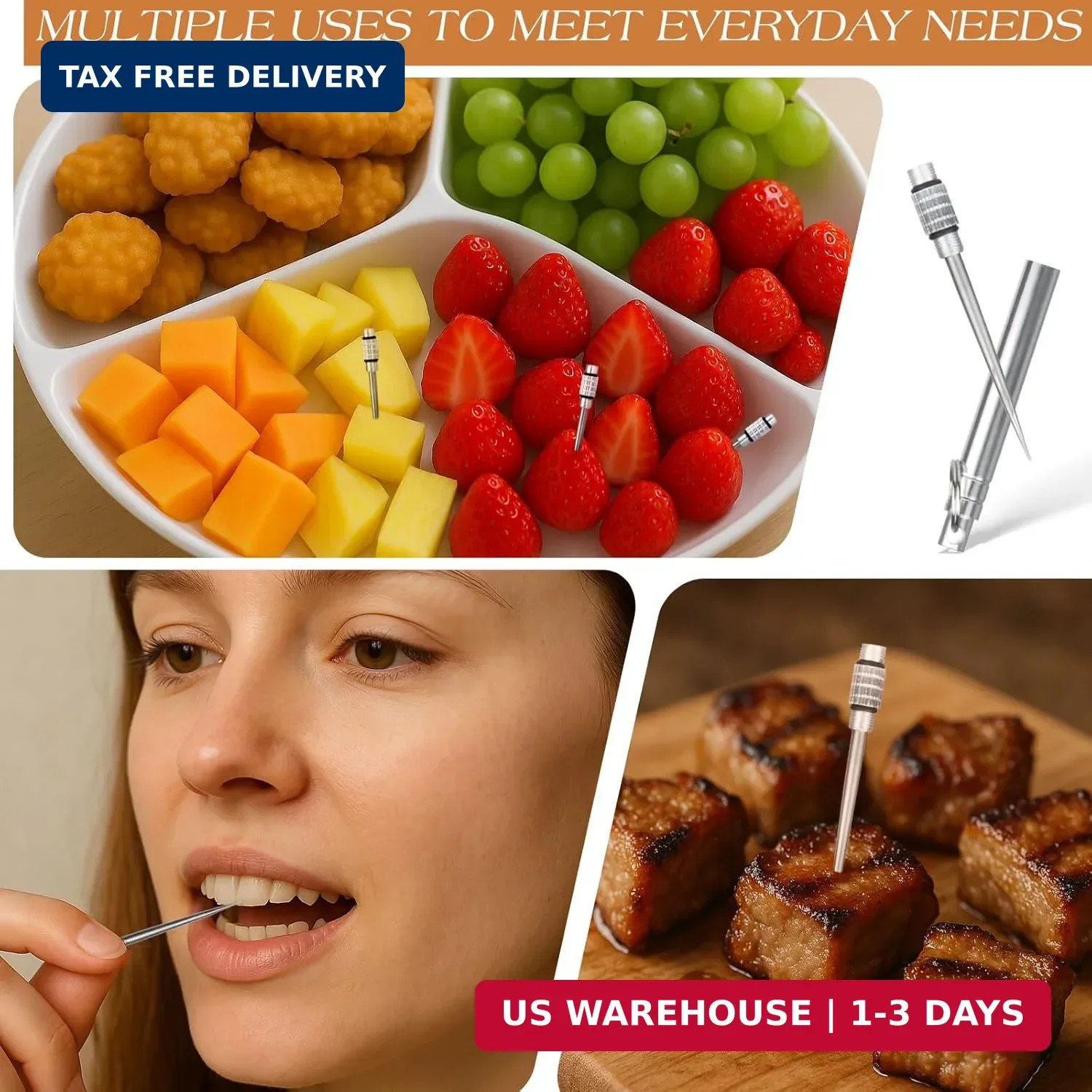 2PCS Portable Mini Titanium Toothpicks with Stainless Steel Holder – Reusable Me