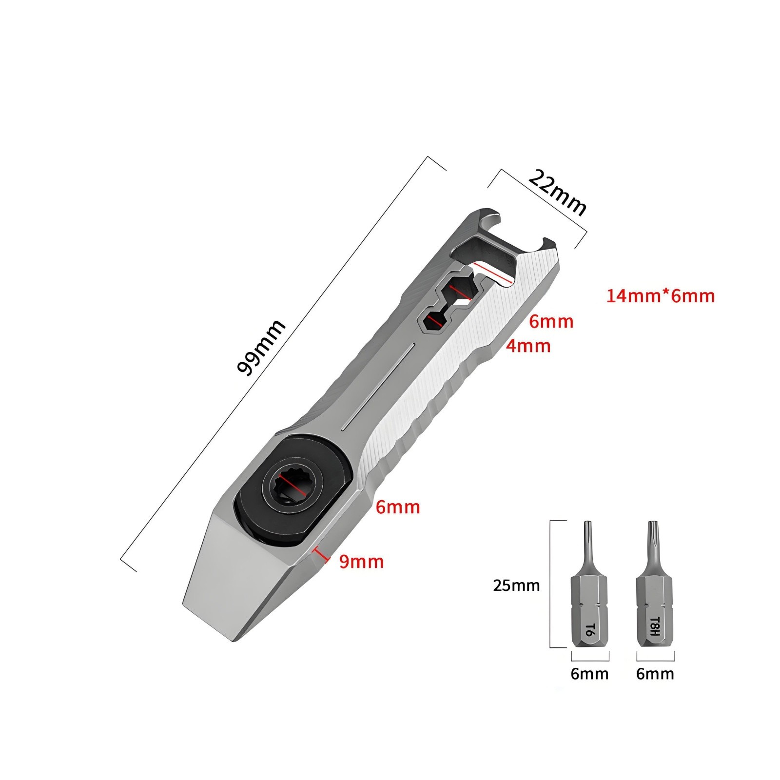 Titanium Alloy EDC Pry Bar Multi Tool Bottle Opener with Ratchet Screwdrive