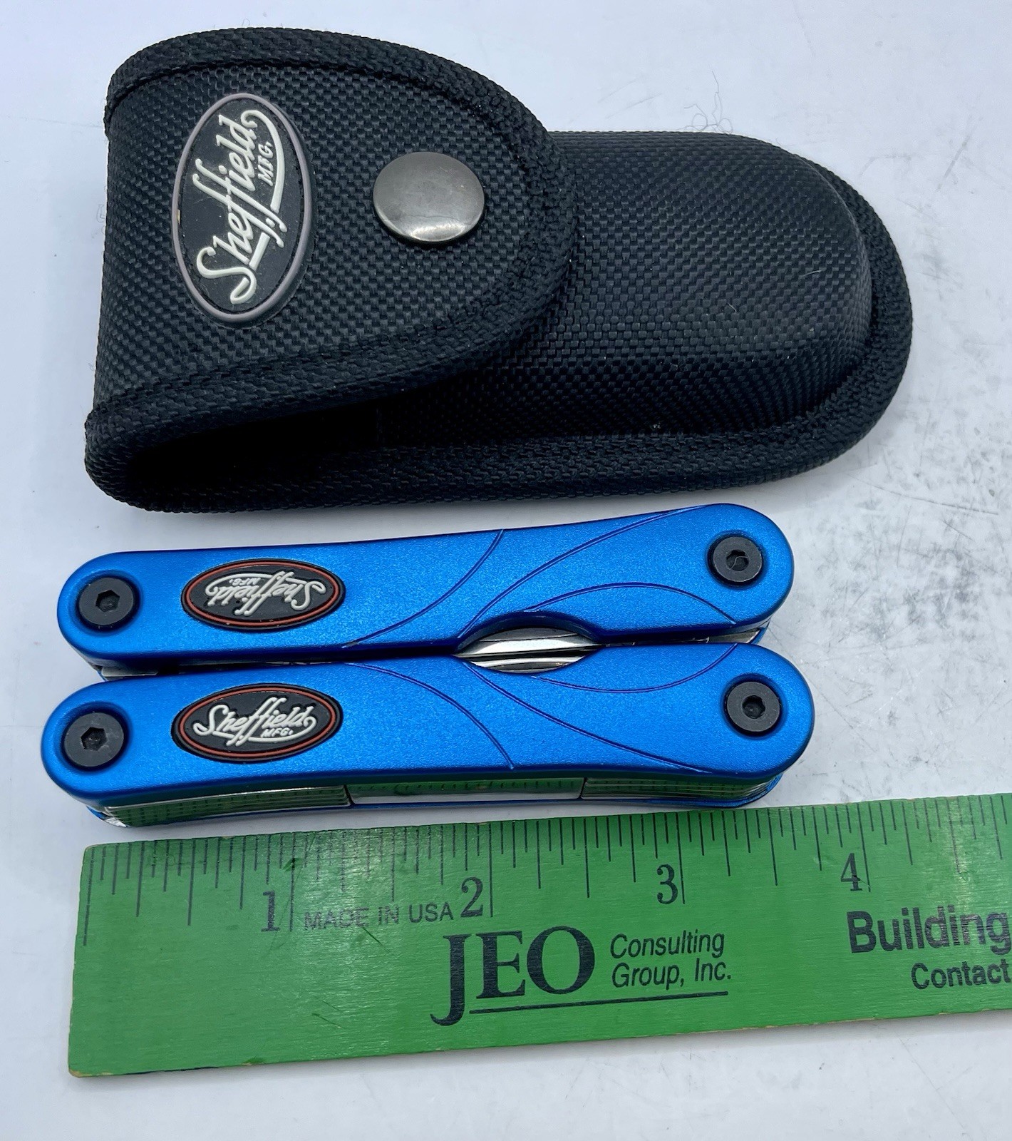 SHEFFIELD Stainless Steel Compact Multi-Tool 10 Tool w Nylon Case Turquoise NICE