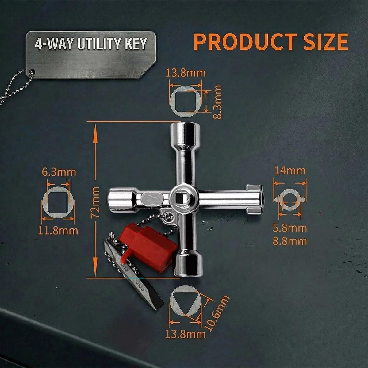 2Pcs 4-In-1 Universal Utility Key, Zinc Alloy Plumber Electrical Tools, Durable