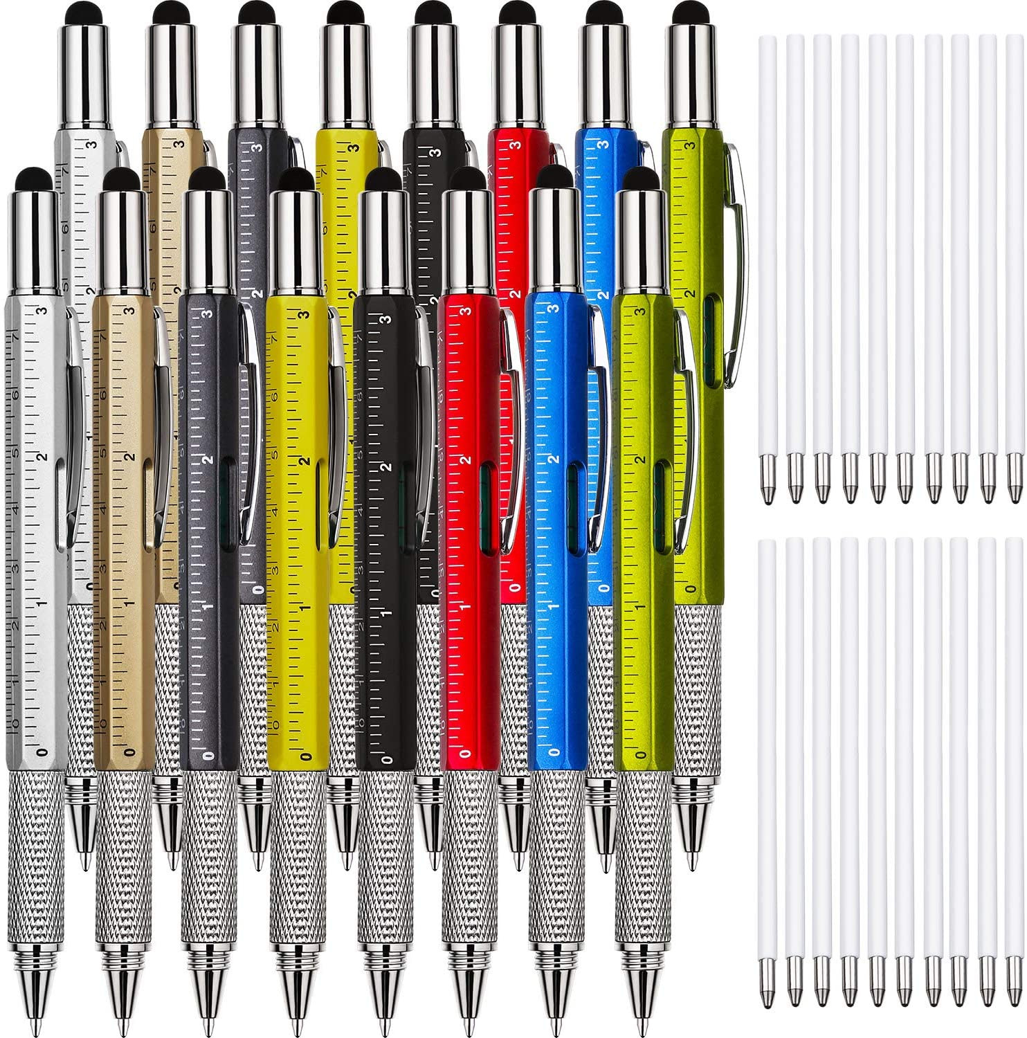 16pcs 6 in 1 Multitool Tool Pen Tech Tool Pen with Ruler Levelgauge, Ballpoint