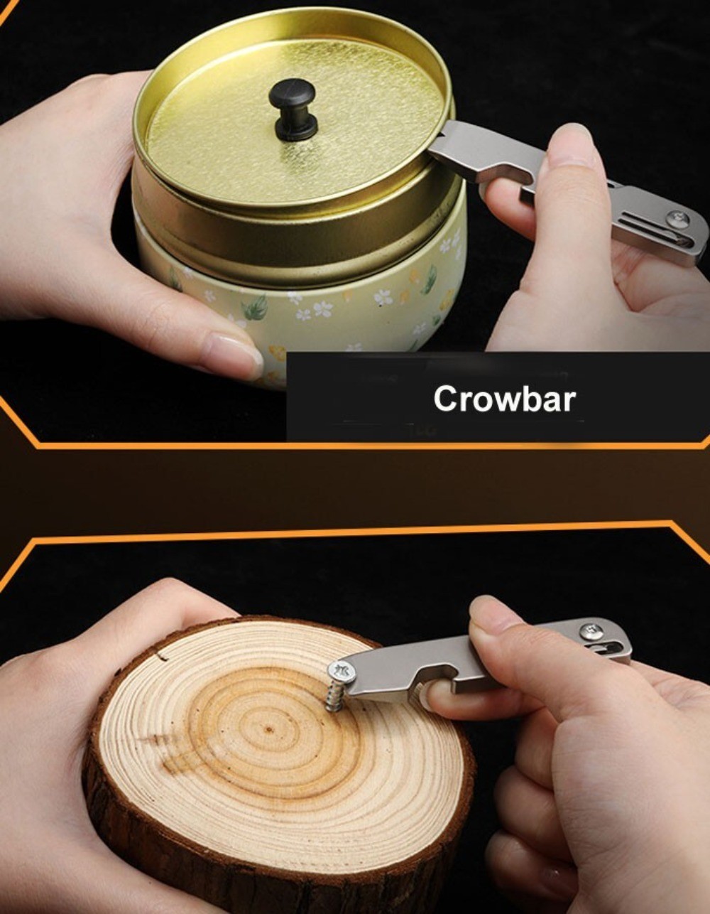 New EDC Titanium Keychain Pry Bar Crowbar Opener Ruler Knife Outdoor Multi Tools