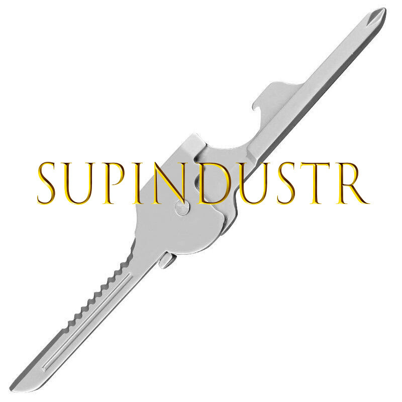 .1Pcs 6-in-1 Utili Key Tool Keyring Keychain Multifunction Stainless Steel