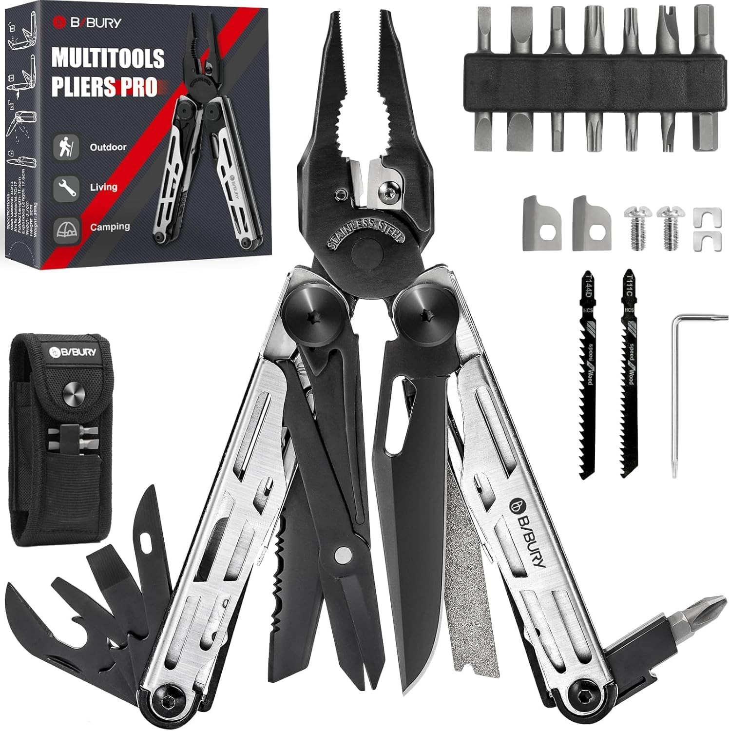 Multitool Pliers Pro BI2045, Stainless Steel 31-In-1 Multi Tool Pliers with Repl