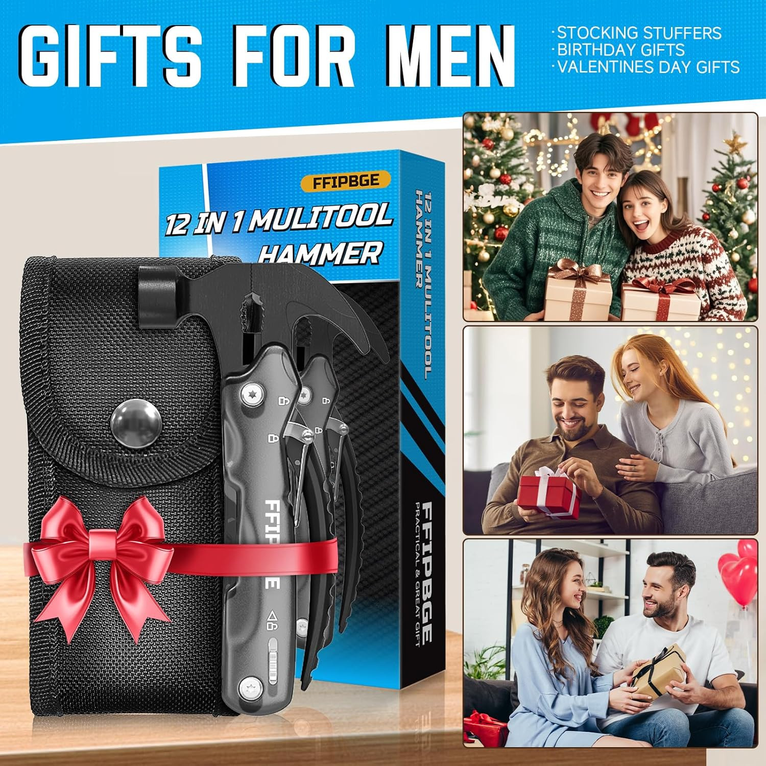12 in 1 Hammer Multitool, Caming Mulititool with Screwdriver, Safety Lock and Du
