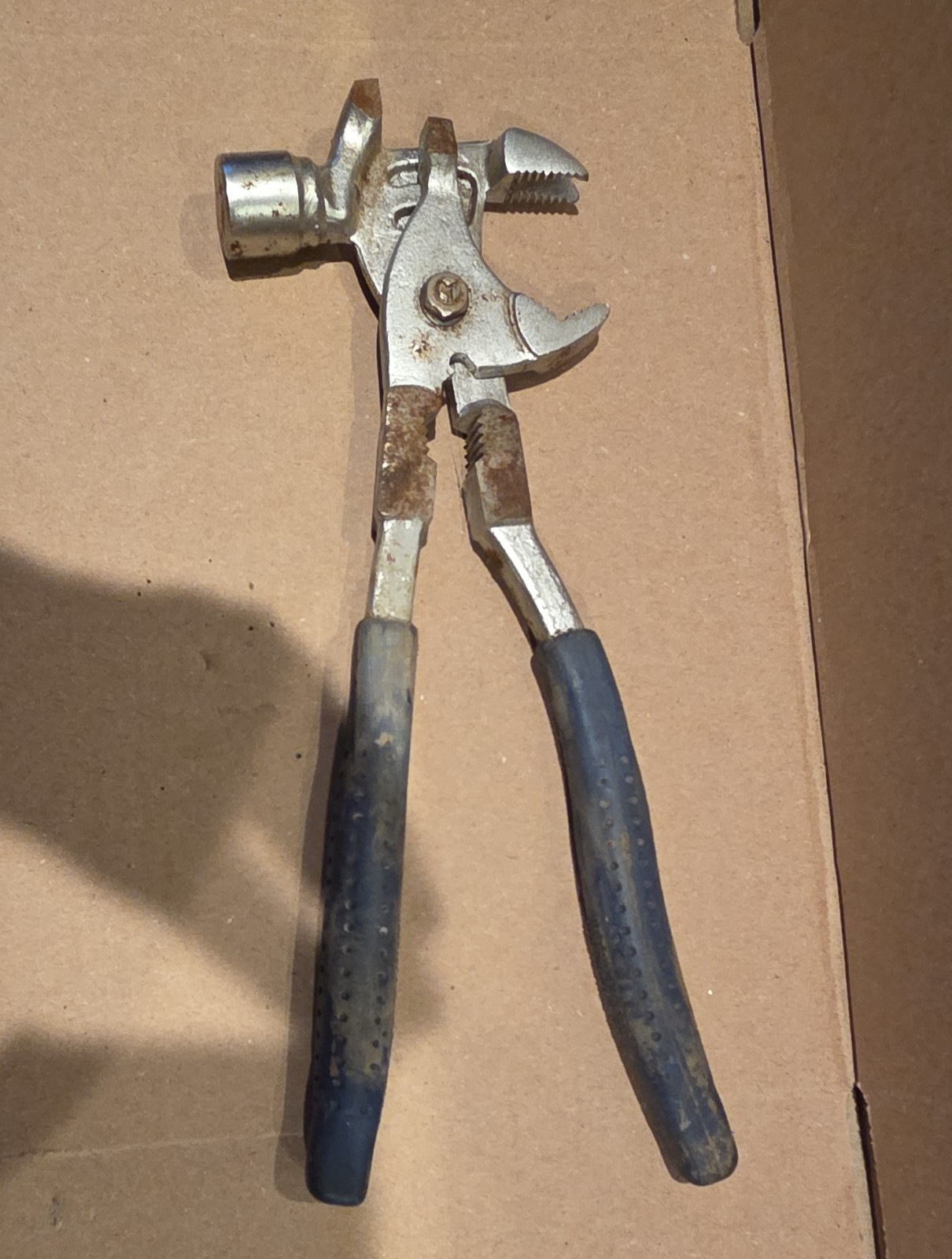 Silver Blue Stainless Steel Multi-Tool Pliers Hammer Adjustable Wrench